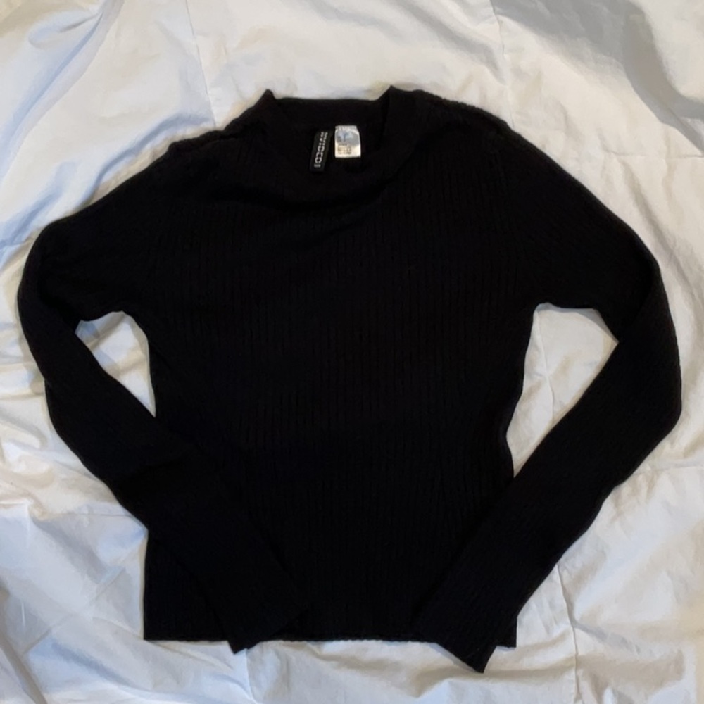 Divided Black Ribbed Long-sleeve